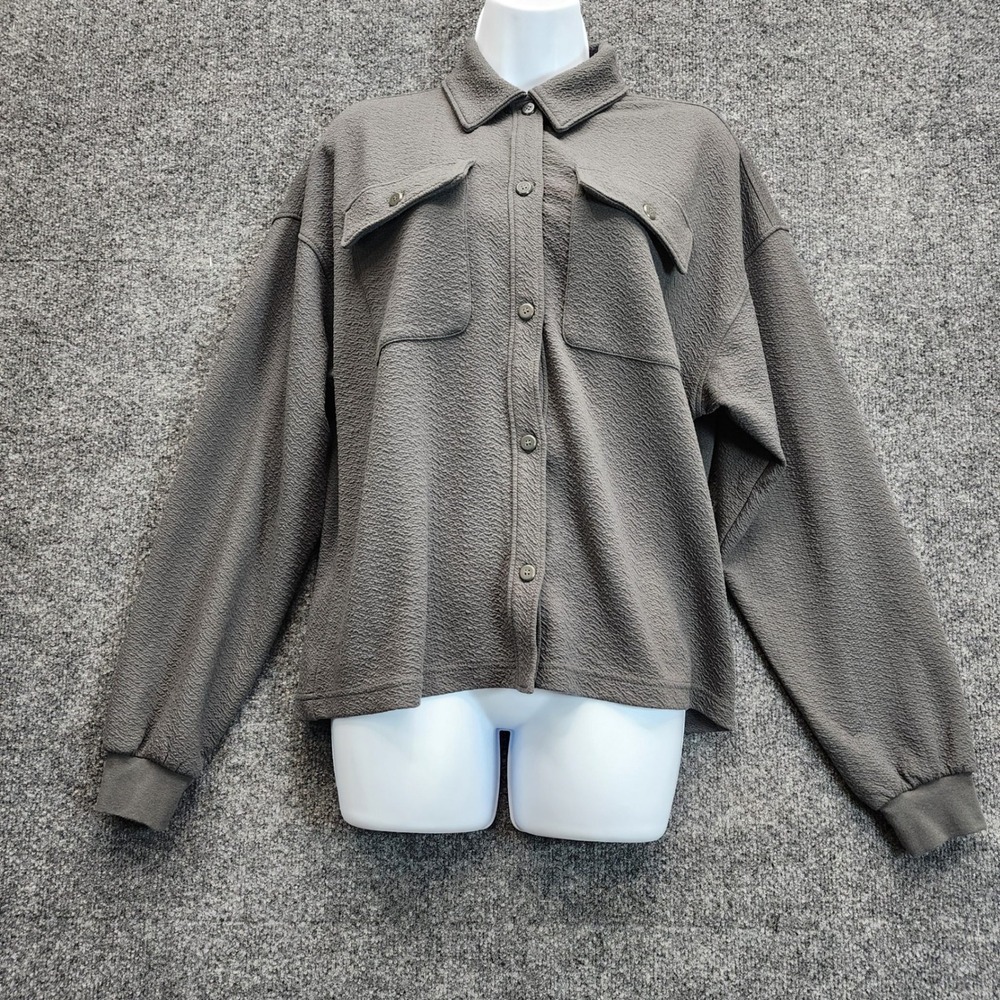 BYLT Premium Basics Textured Waffle Knit Button Front Shacket Women Small